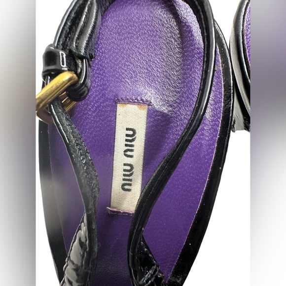 Miu Miu Prada Black Pleated Leather Peep Toe Platform Slingback Heels size37 - Picture 13 of 16